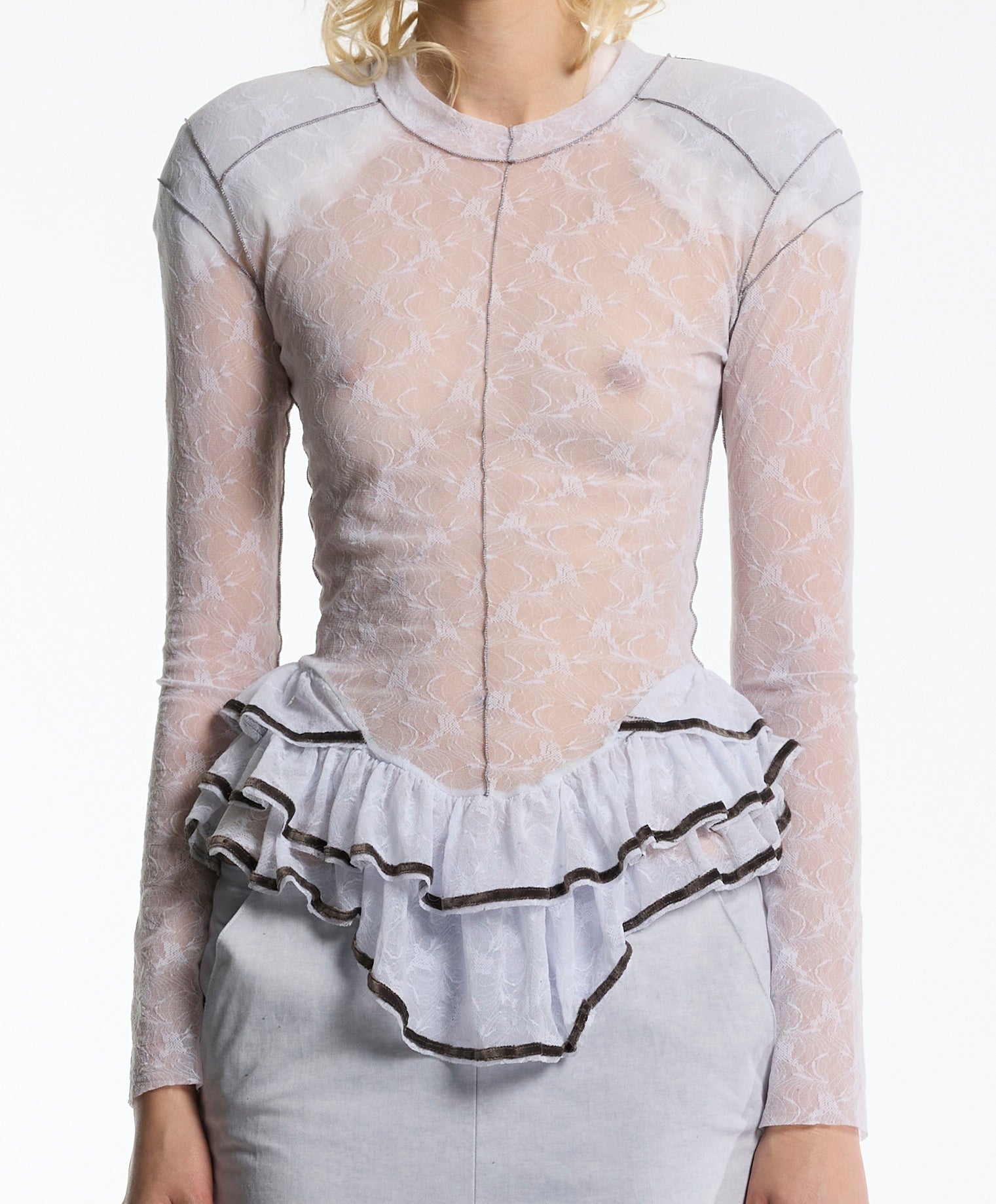 longsleeve ruffle tunic with shoulder pads