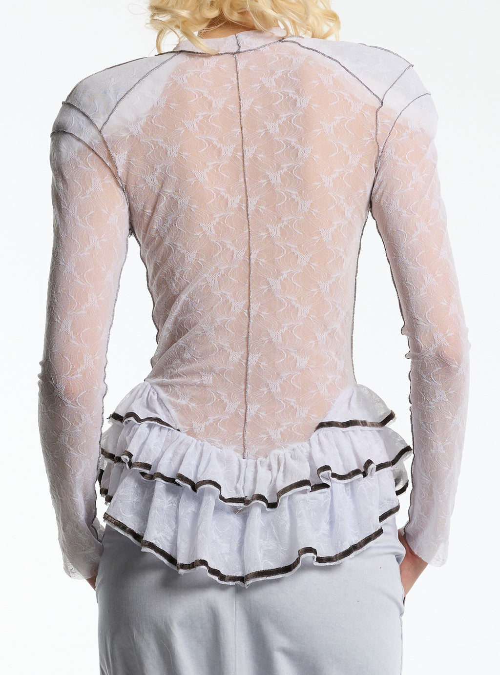 longsleeve ruffle tunic with shoulder pads