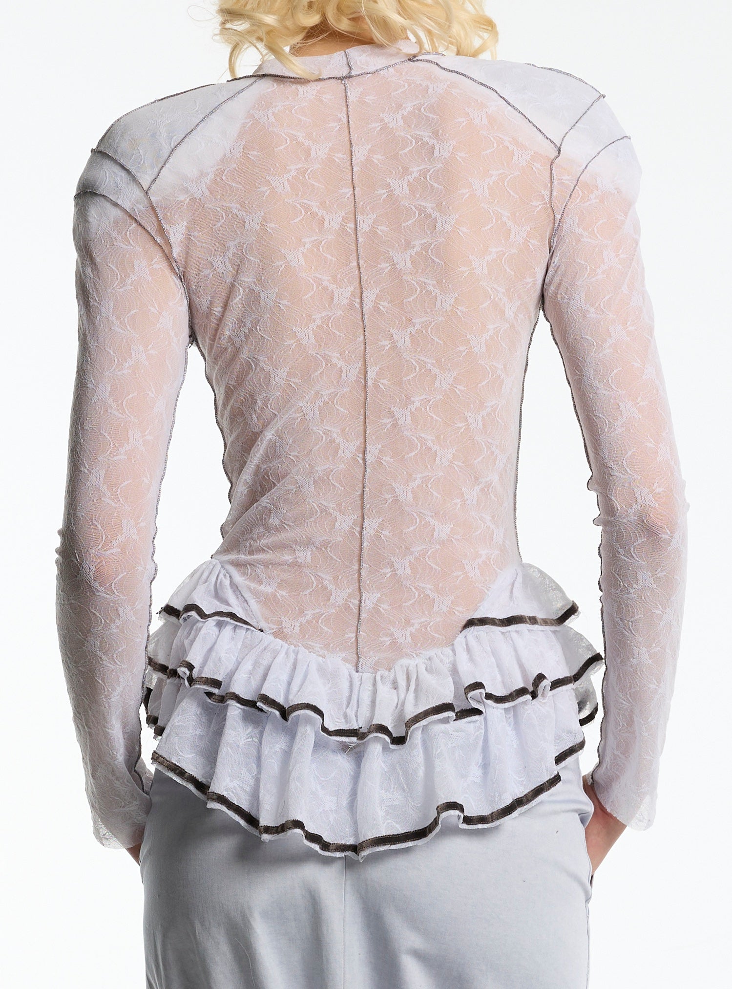 longsleeve ruffle tunic with shoulder pads