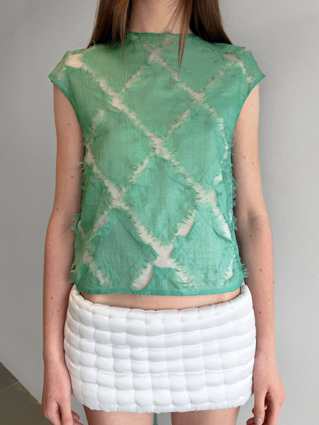 distressed argyle short sleeve top
