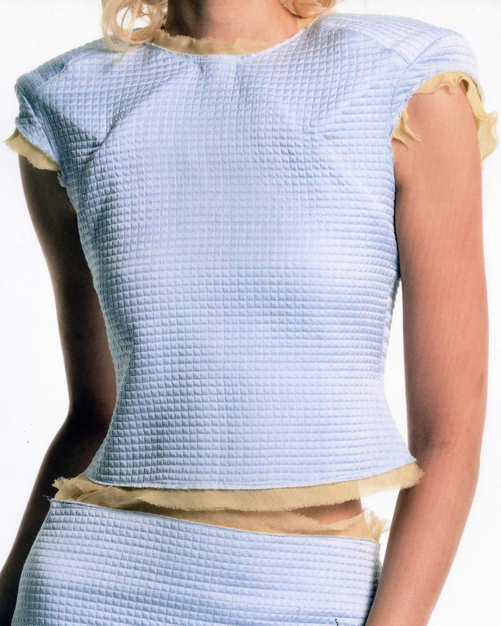 quilted cap sleeve top - icy blue