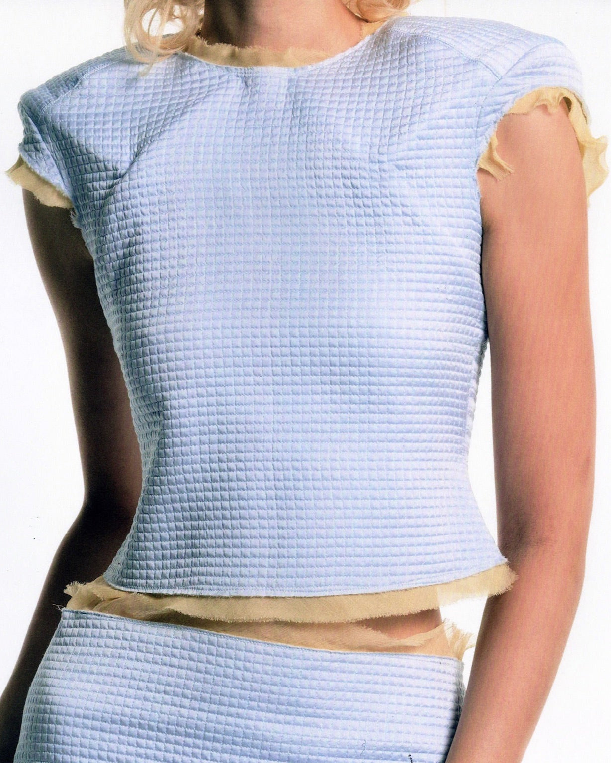 quilted cap sleeve top - icy blue