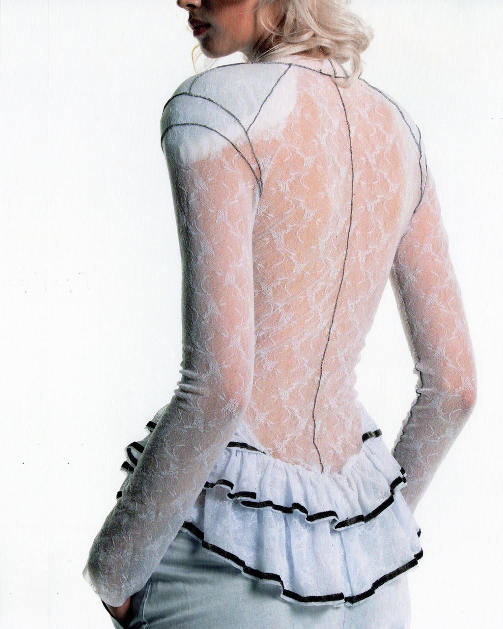 longsleeve ruffle tunic with shoulder pads